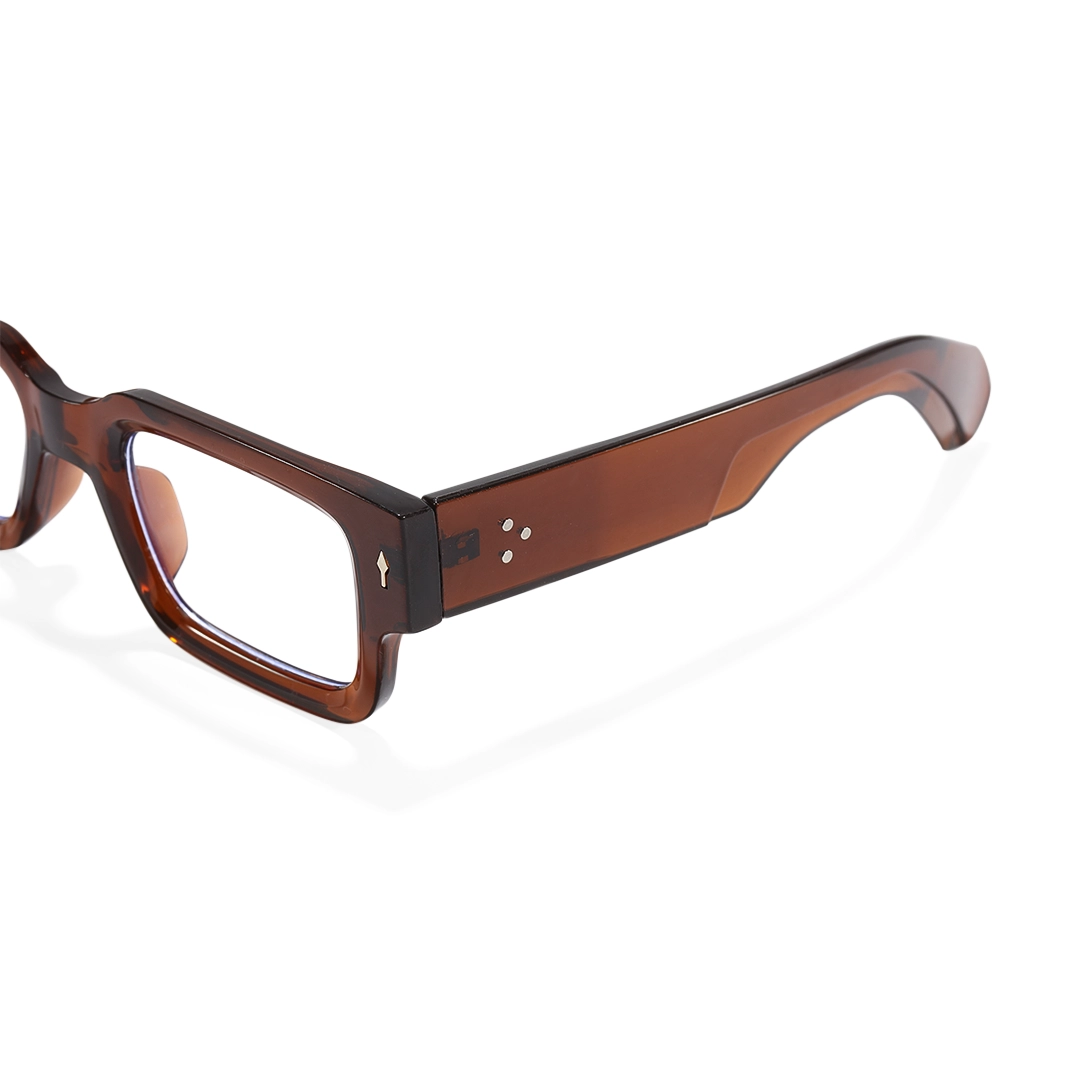 End piece detail of Miren fashion rectangle pc eyeglasses EP0542509 in brown