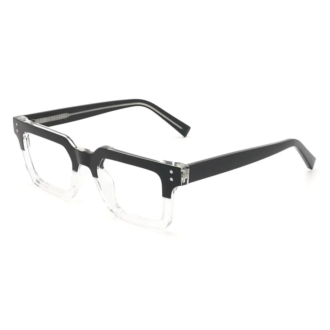 Angle view of Clyde nerd rectangle tr90 eyeglasses ER0022406 in black clear