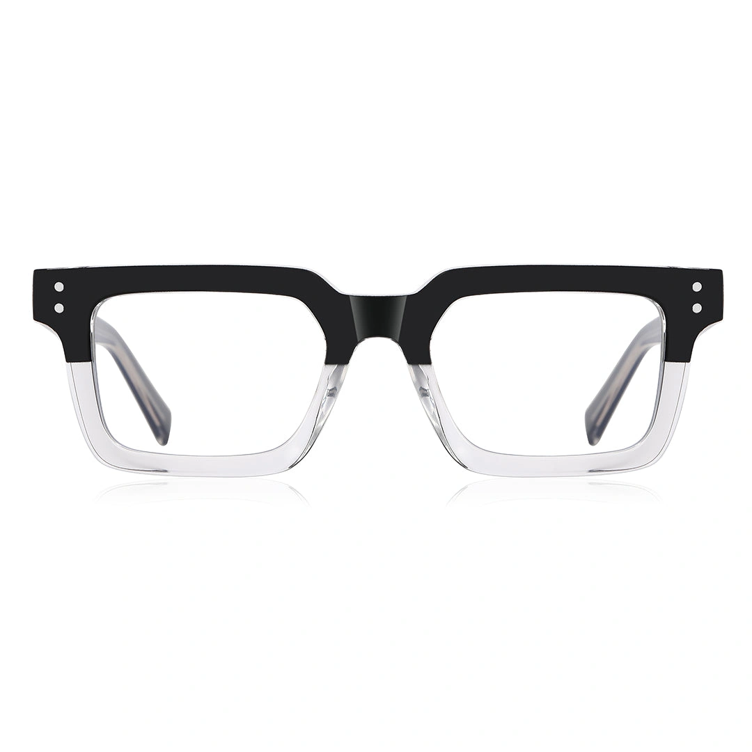 Front view of Clyde nerd rectangle tr90 eyeglasses ER0022406 in black clear