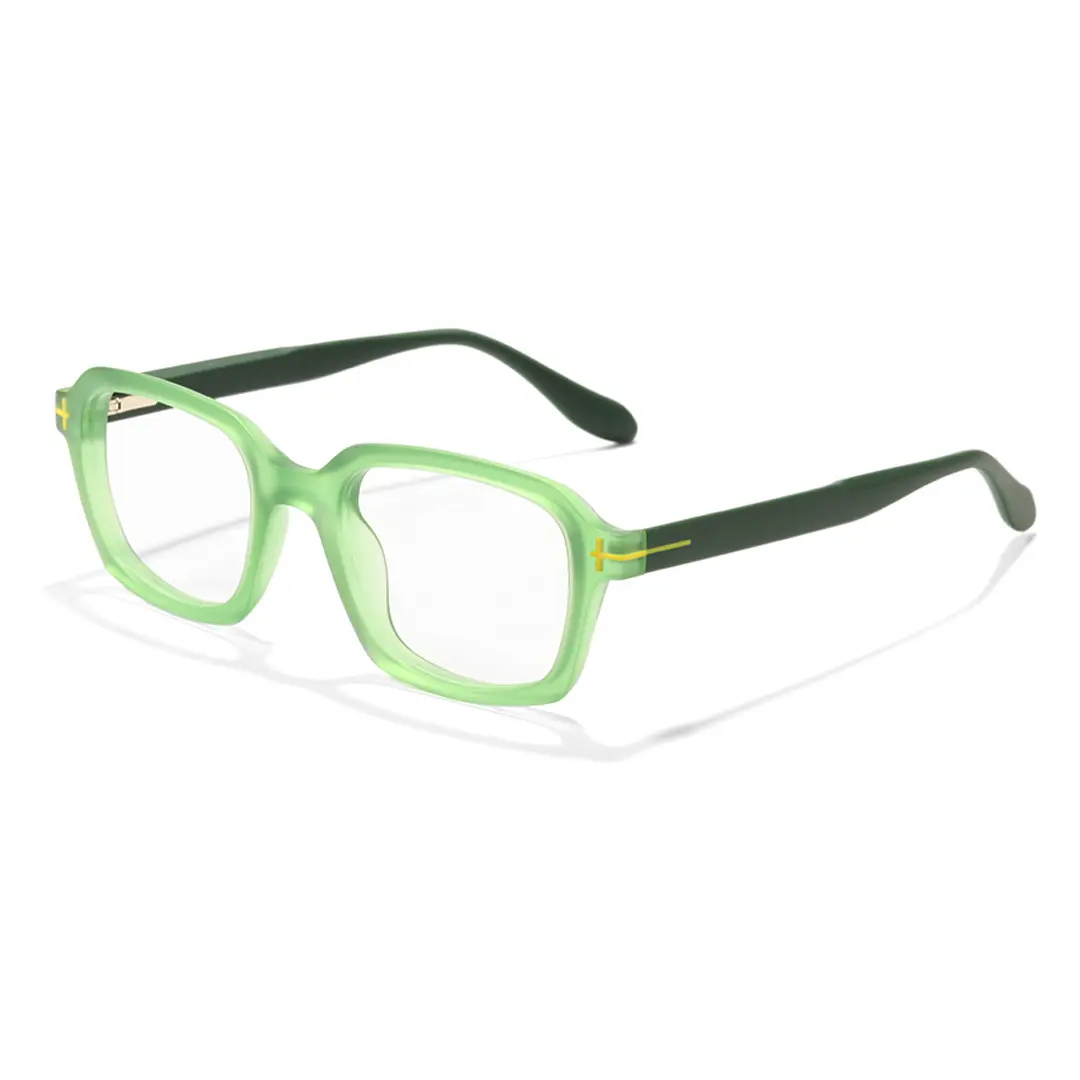Angle view of Sharp colorful rectangle tr90 eyeglasses ER0032412 in bright green