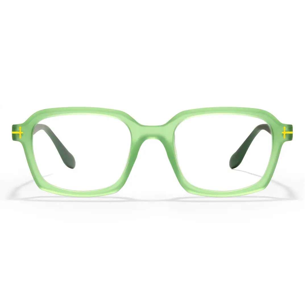 Front view of Sharp colorful rectangle tr90 eyeglasses ER0032412 in bright green