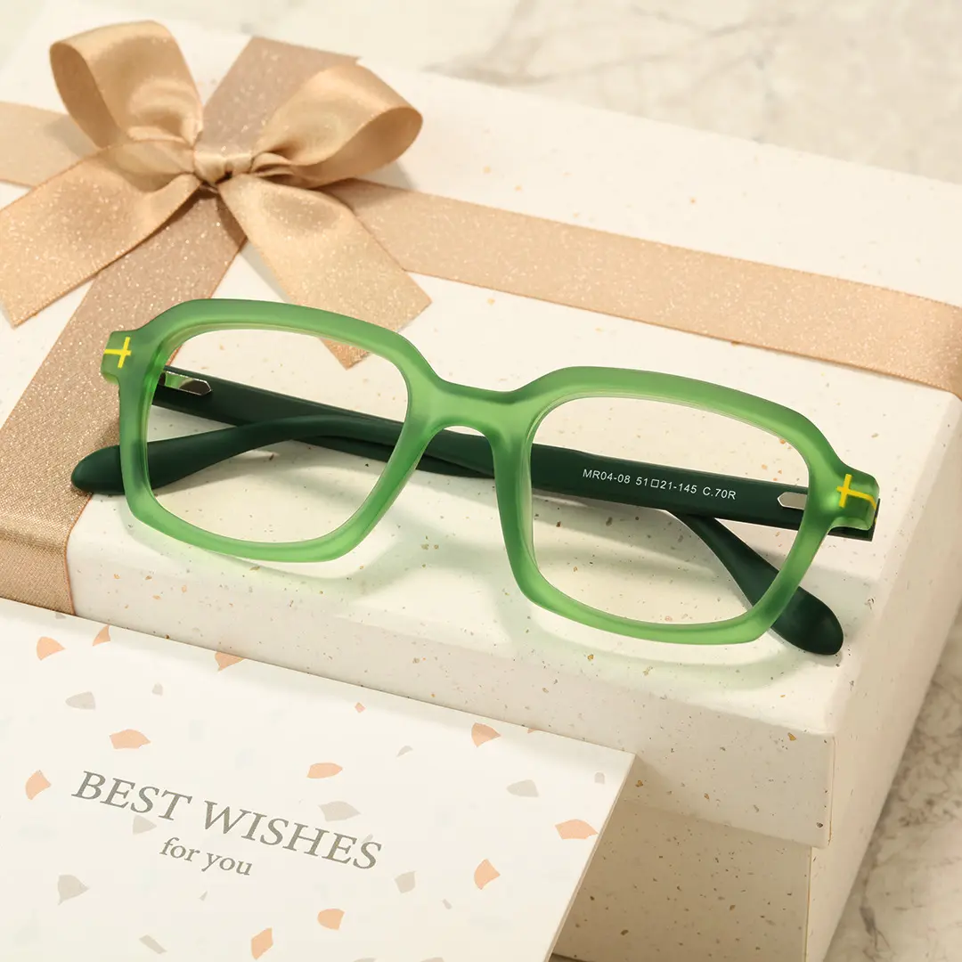 Scene view of Sharp colorful rectangle tr90 eyeglasses ER0032412 in bright green