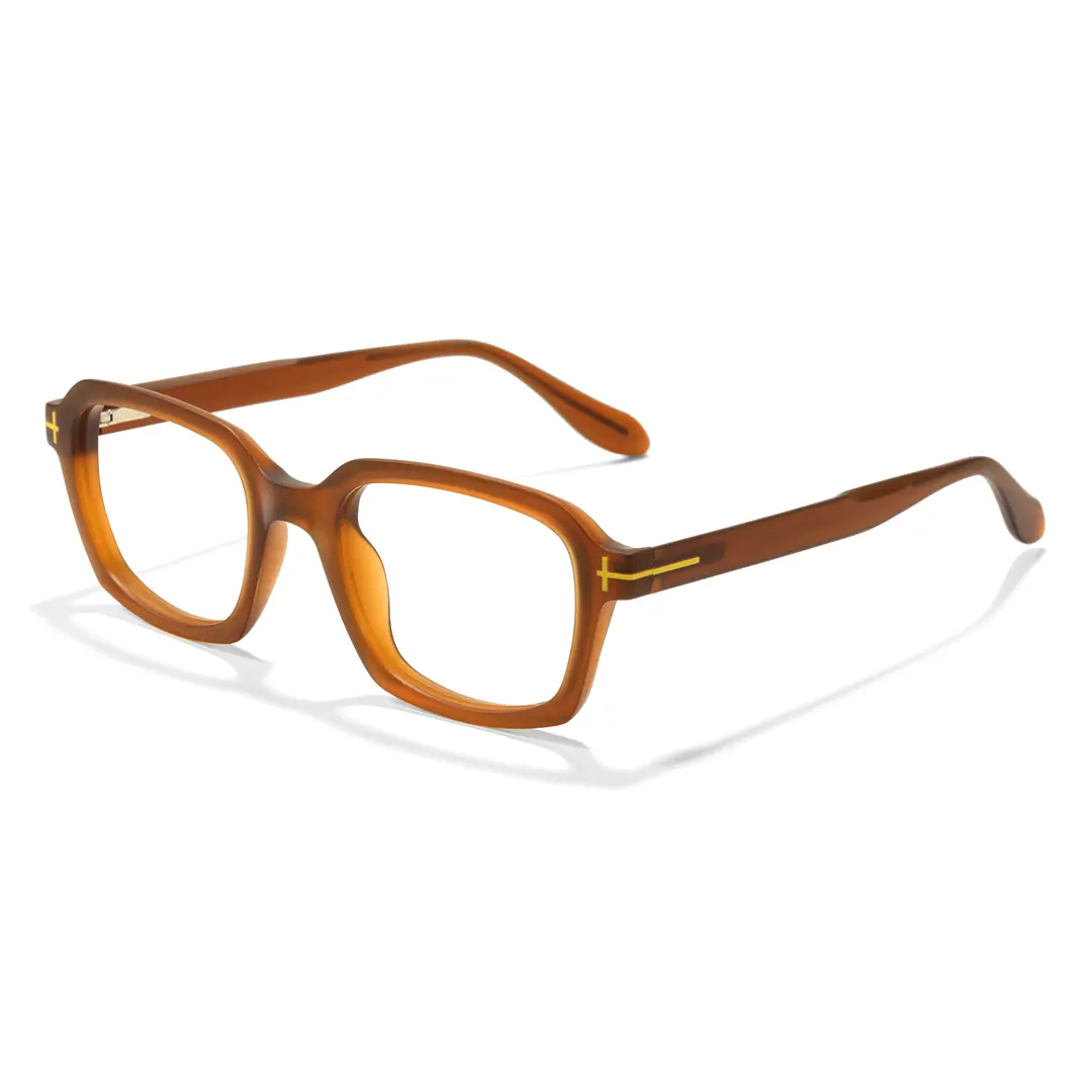 Angle view of Sharp colorful rectangle tr90 eyeglasses ER0032412 in brown