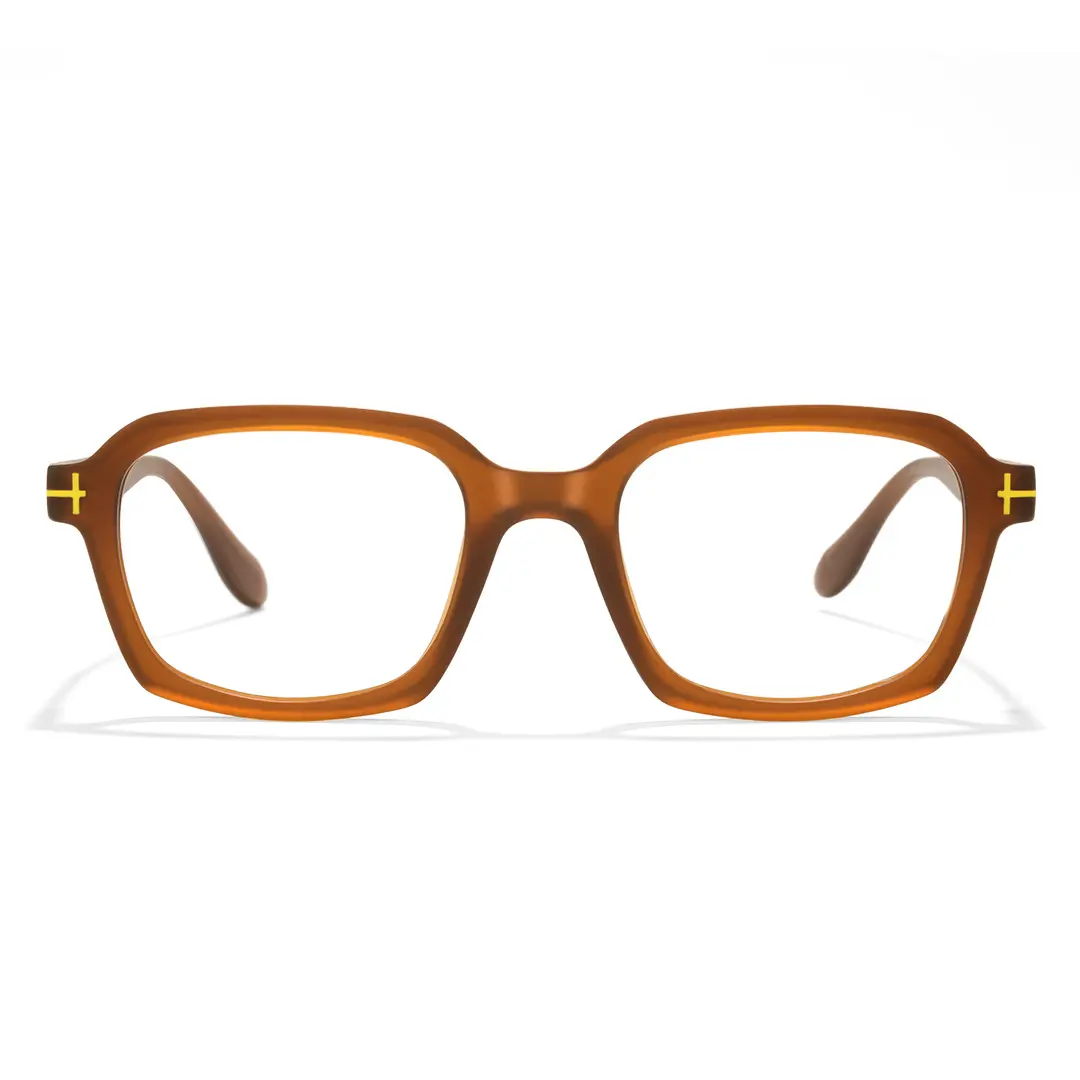 Front view of Sharp colorful rectangle tr90 eyeglasses ER0032412 in brown