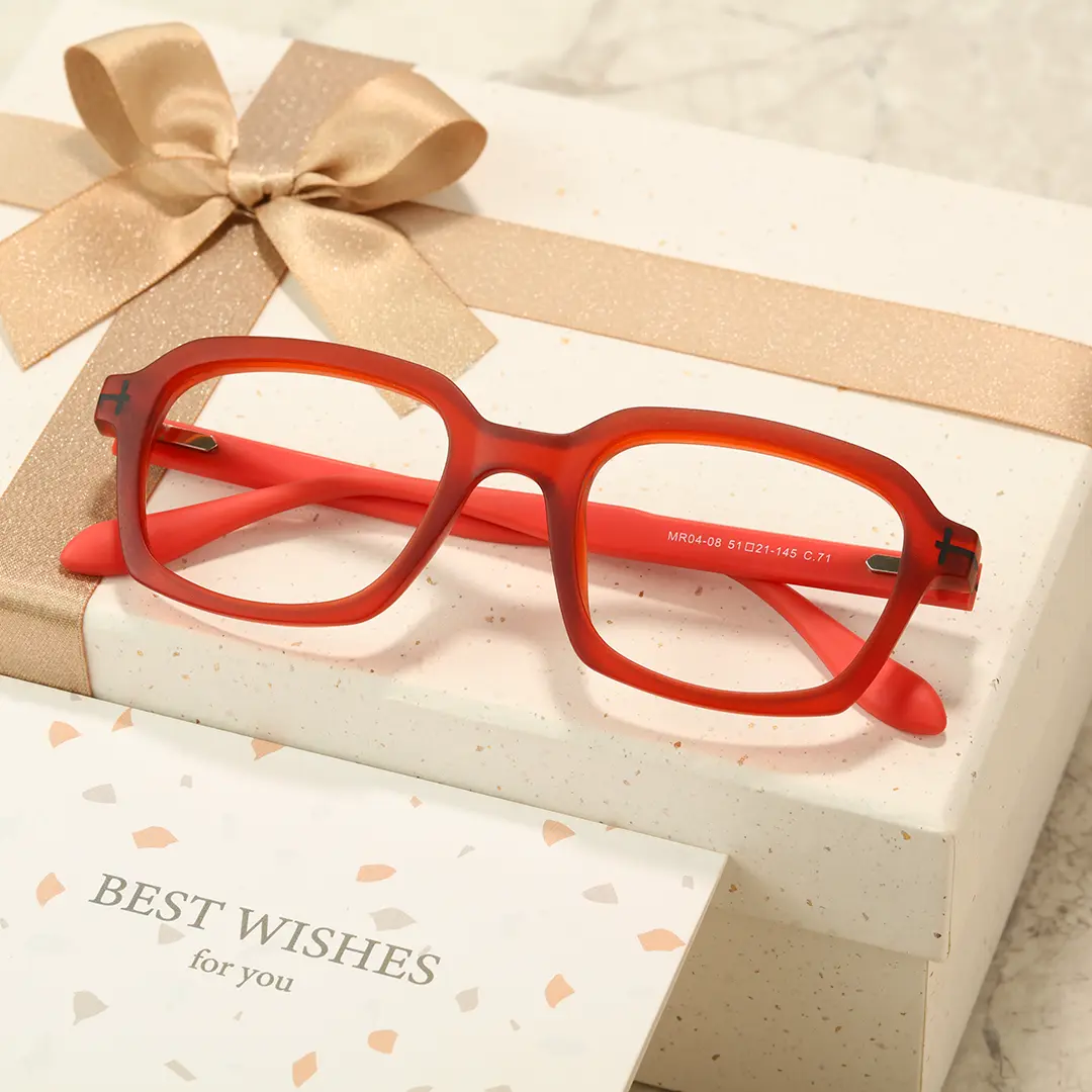 Scene view of Sharp colorful rectangle tr90 eyeglasses ER0032412 in red
