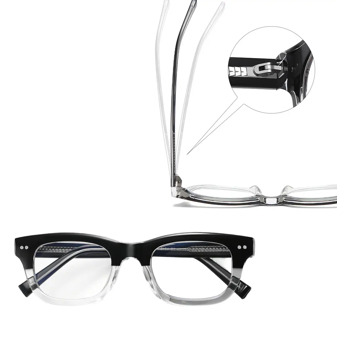 Hinge detail of Max nerd rectangle tr90 eyeglasses ER0062404 in two-tone
