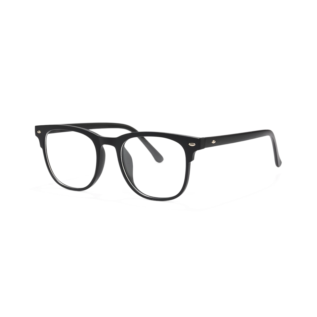 Angle view of Keaton rectangle tr90 magnetic clip-on eyeglasses set with interchangeable clip-on lenses ER0062512 in black