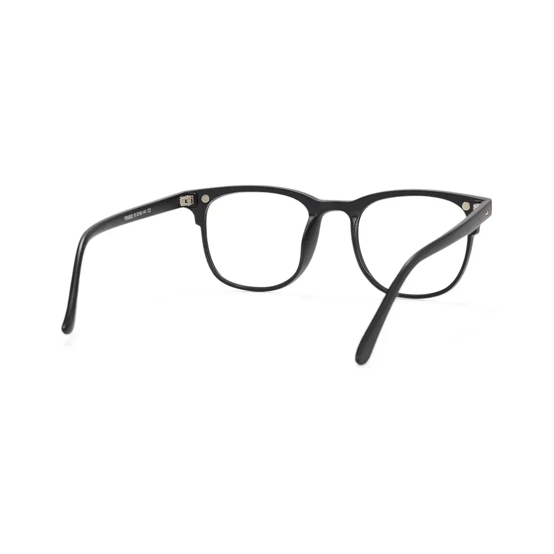 Back view of Keaton rectangle tr90 magnetic clip-on eyeglasses set with interchangeable clip-on lenses ER0062512 in black