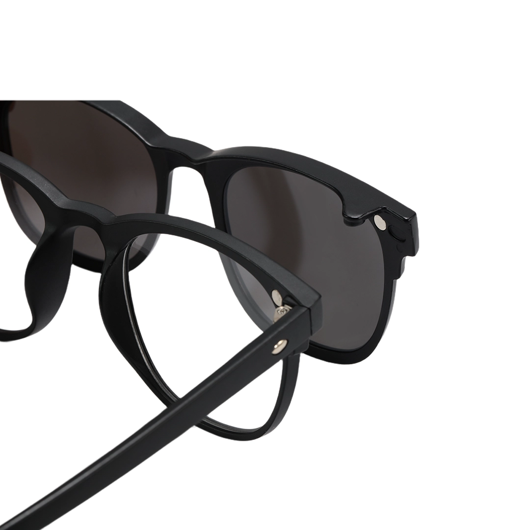 Magnetic connection detail of Keaton rectangle tr90 magnetic clip-on eyeglasses set with interchangeable clip-on lenses ER0062512 in black