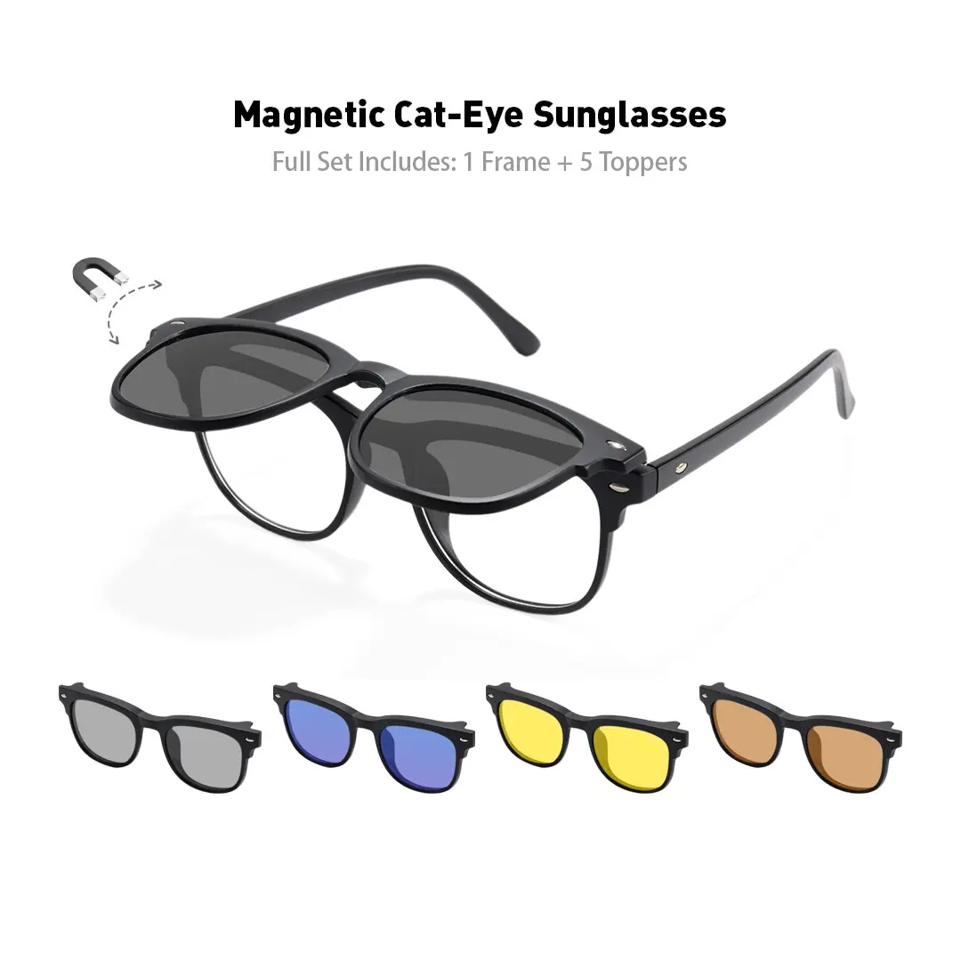 Set view of Keaton rectangle tr90 magnetic clip-on eyeglasses set with interchangeable clip-on lenses ER0062512 in black