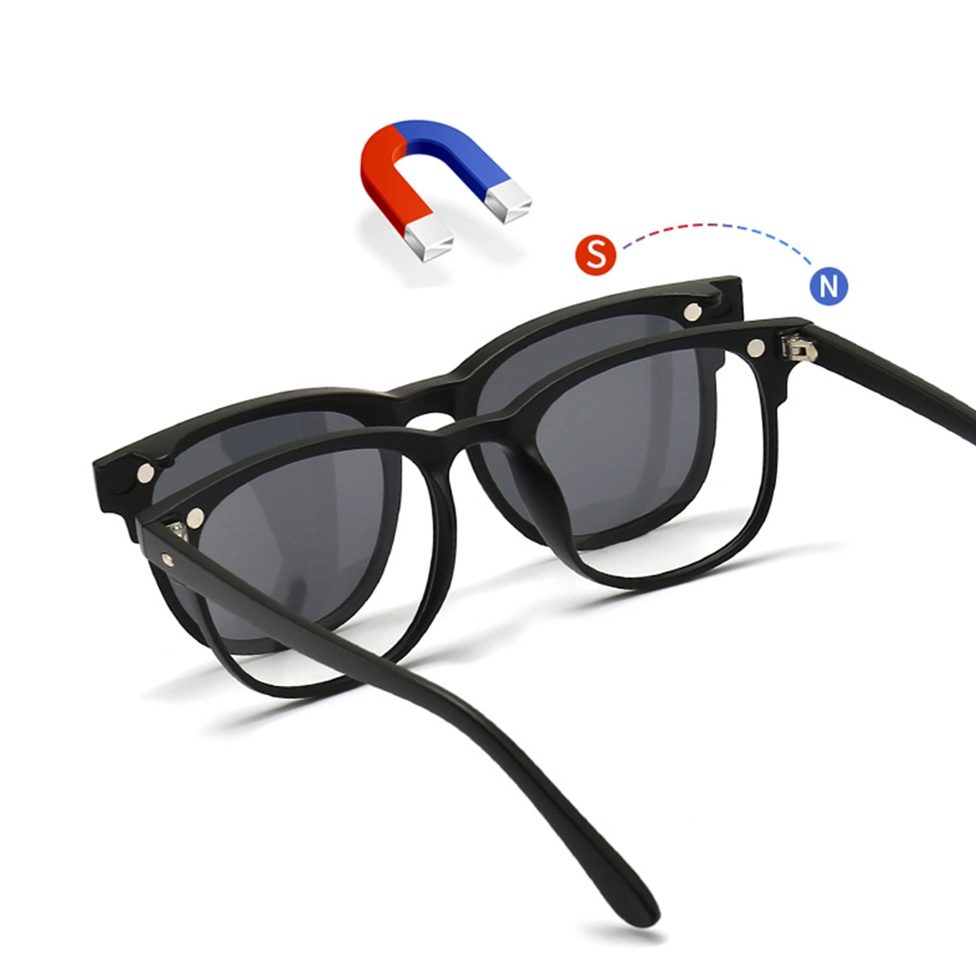 Back view of Keaton rectangle tr90 magnetic clip-on eyeglasses set with interchangeable toppers ER0062512 in black