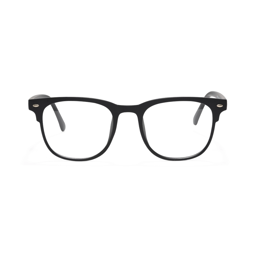 Front view of Keaton rectangle tr90 magnetic clip-on eyeglasses set with interchangeable toppers ER0062512 in black