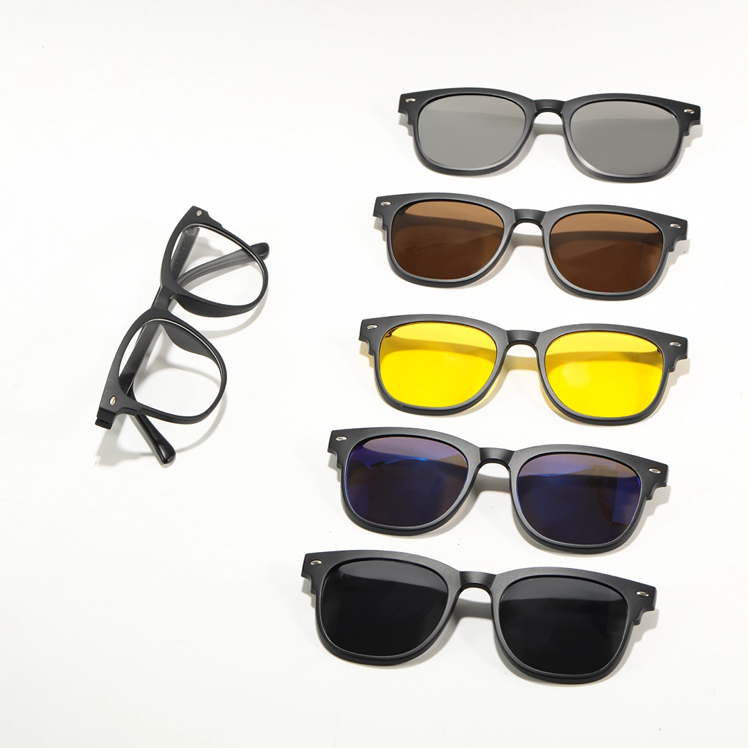 Scene view of Keaton rectangle tr90 magnetic clip-on eyeglasses set with interchangeable toppers ER0062512 in black