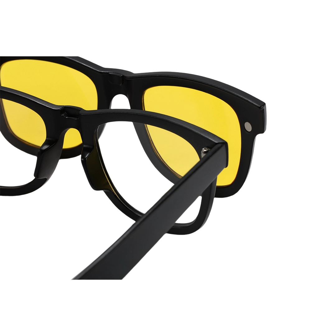 Back view of Keaton rectangle TR90 magnetic clip-on eyeglasses set with night vision clip-on lenses ER0062512 in black