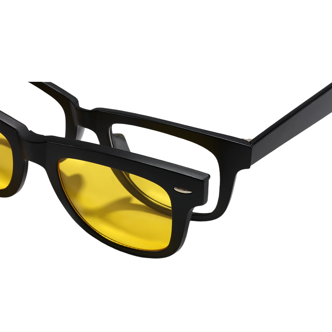 End piece detail of Keaton rectangle tr90 magnetic clip-on eyeglasses set with night vision clip-on lenses ER0062512 in black