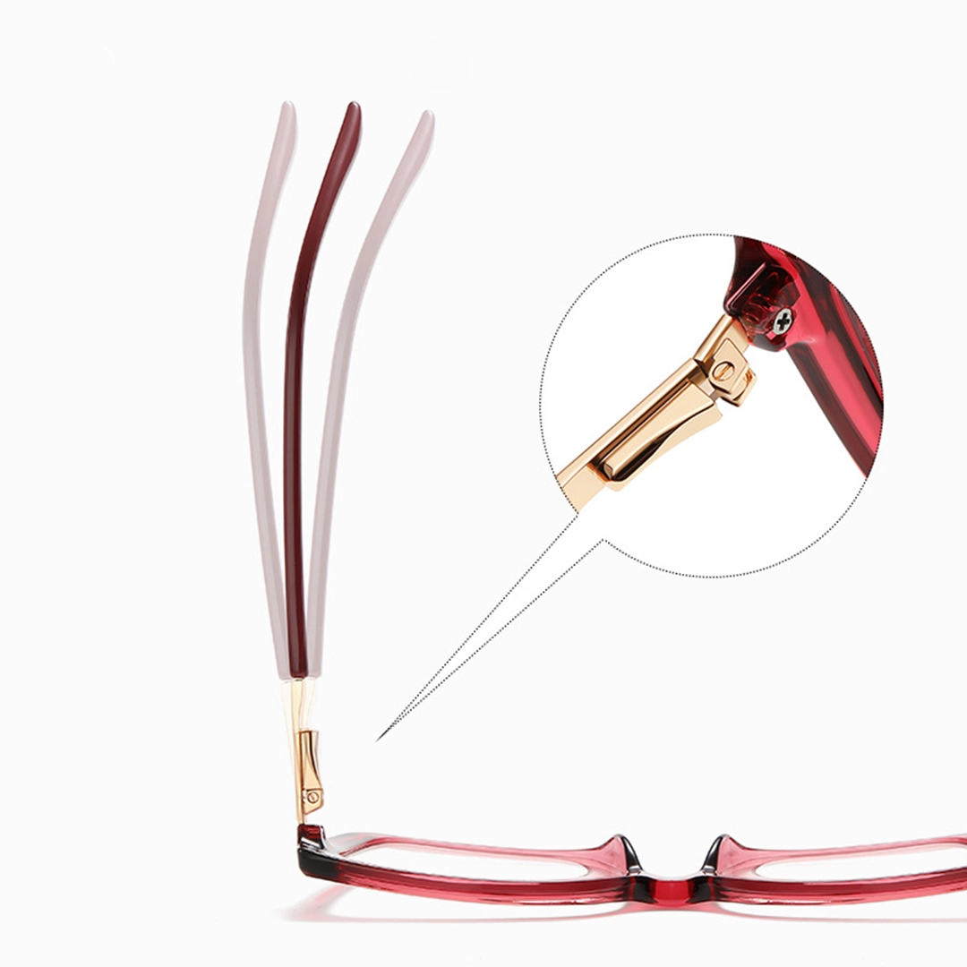 Spring hinge detail of Vira rectangle tr90 eyeglasses ER0072510 in red
