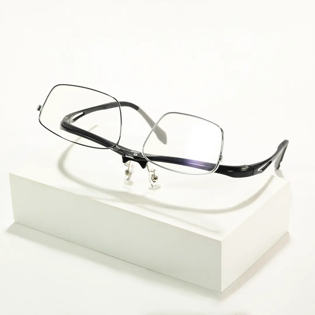 Scene close-up view of Oberon rectangle tr90 eyeglasses ER0102603 in black