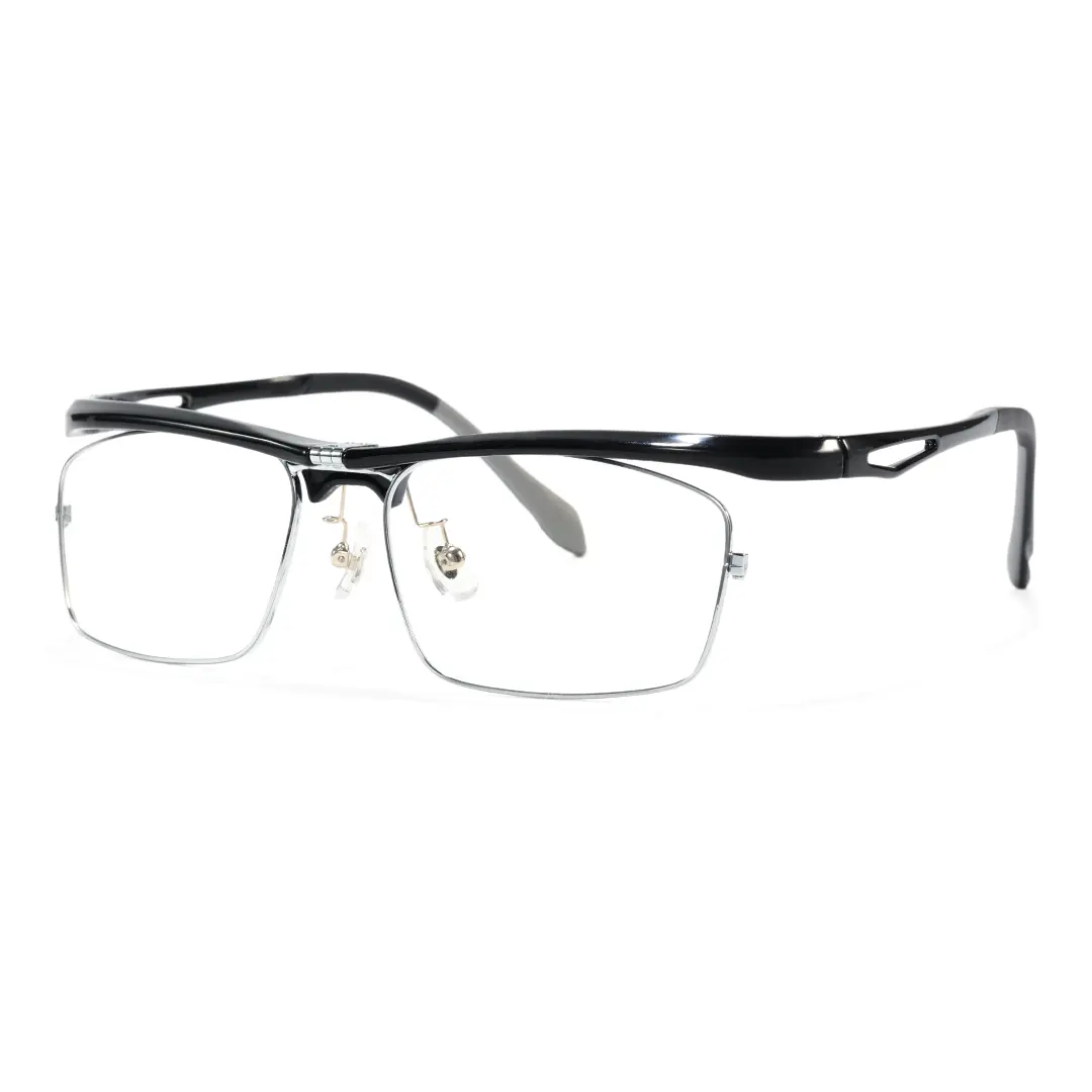 Angle view of Oberon rectangle tr90 flip-up eyeglasses ER0102603 in black