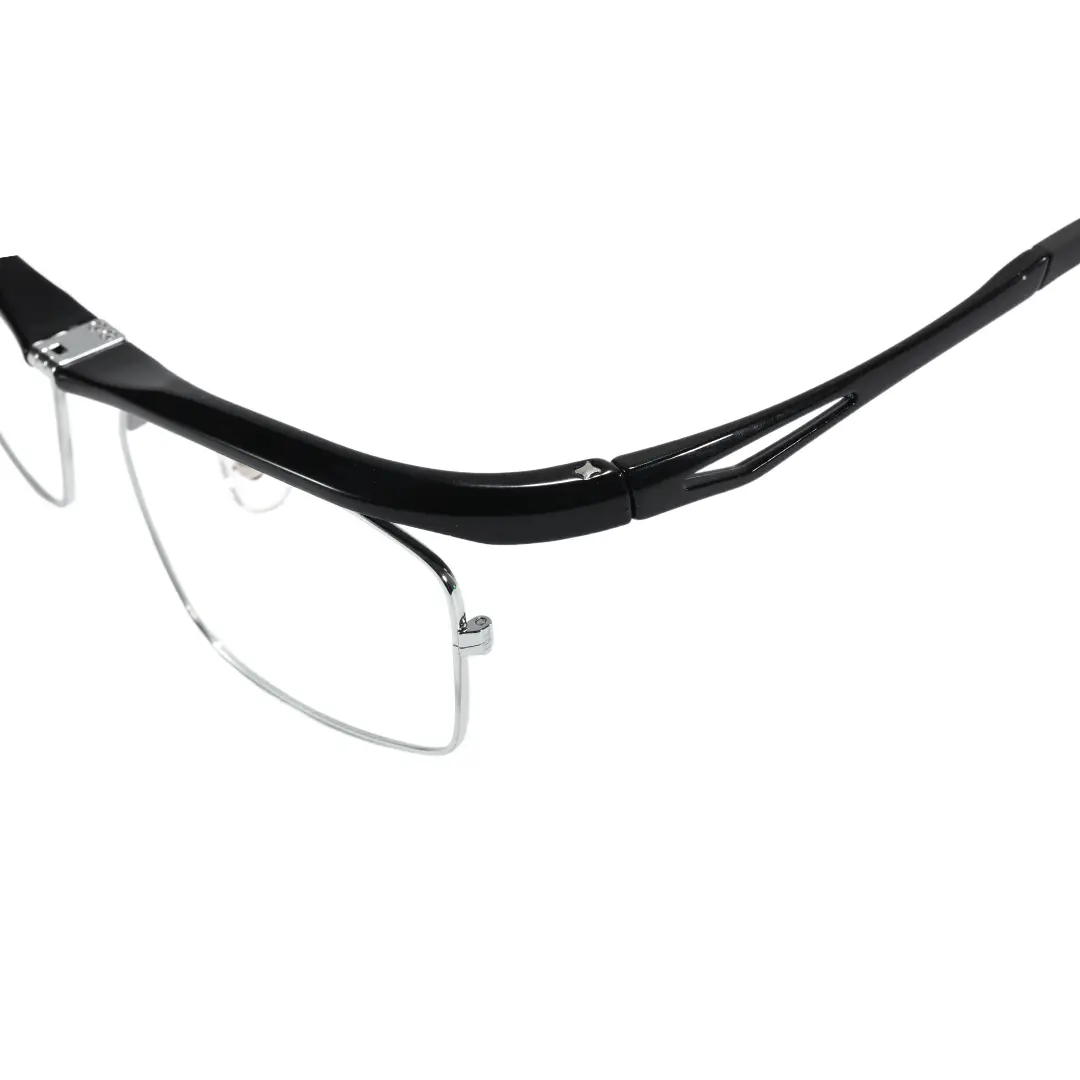 End piece detail of Oberon rectangle tr90 flip-up eyeglasses ER0102603 in black