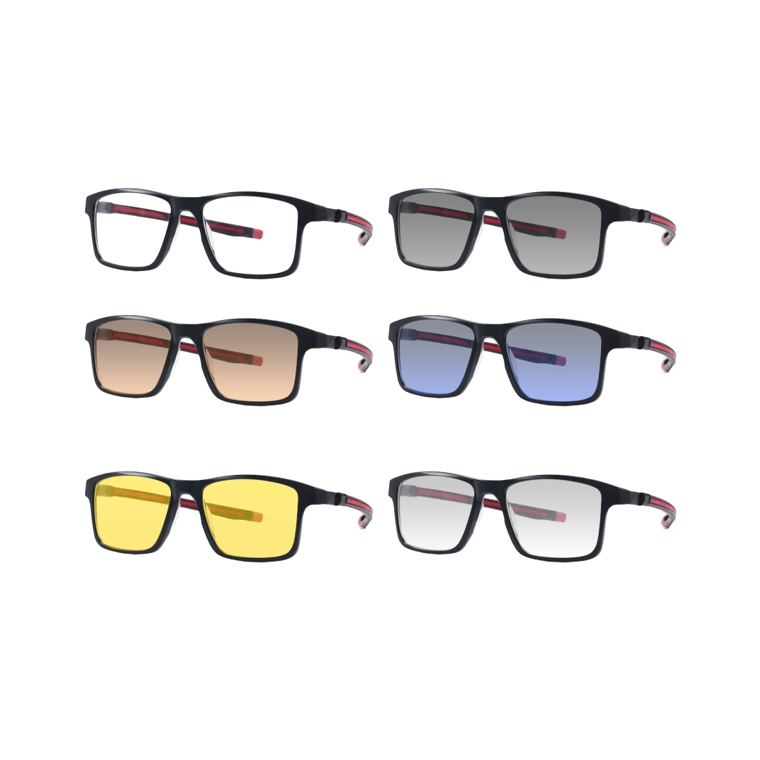 Full set view of Monty rectangle TR90 magnetic clip-on eyeglasses with interchangeable clip-on lenses ER0142508 in black