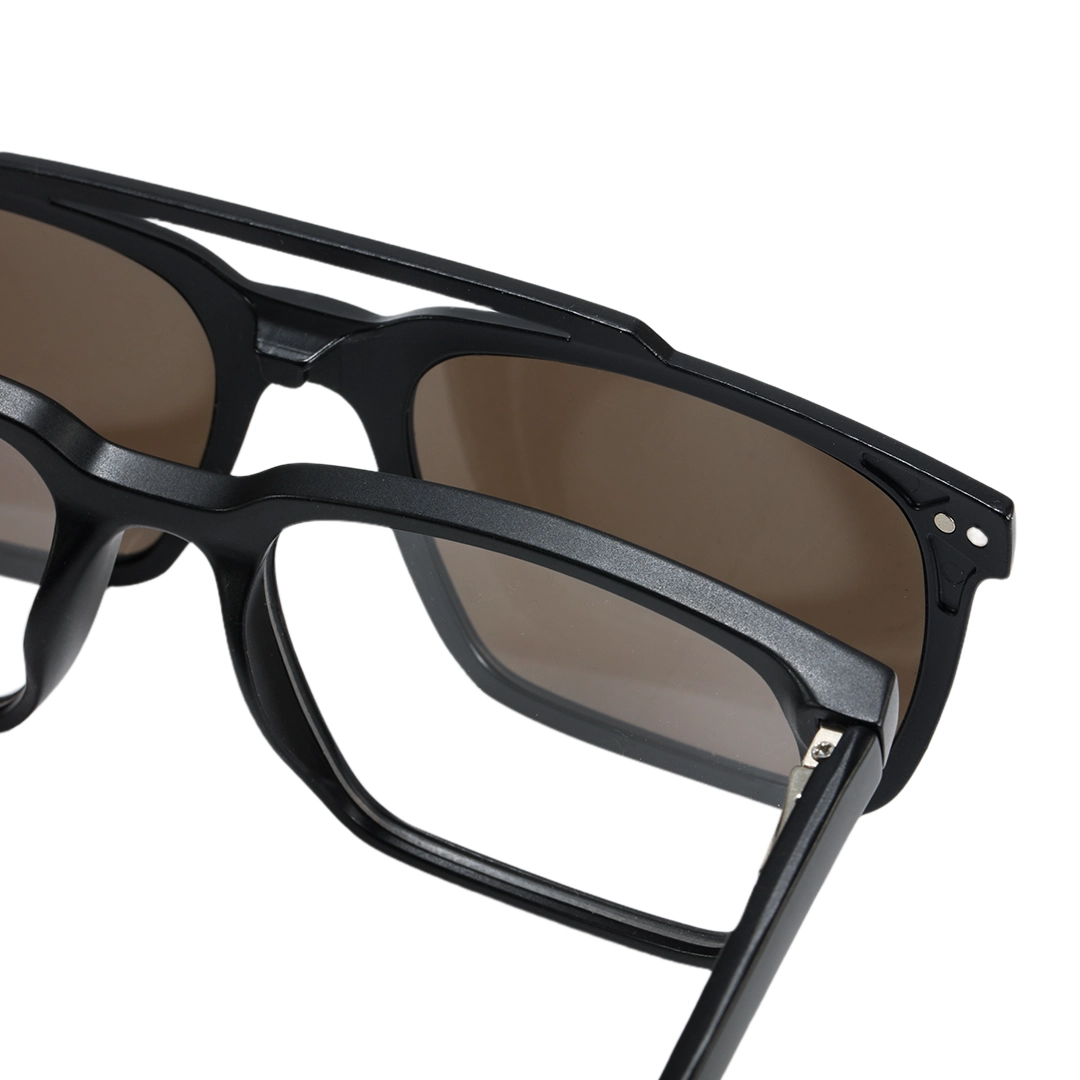 Magnetic connection detail of Parker rectangle tr90 magnetic clip-on eyeglasses set with interchangeable clip-on lenses ER0142601 in black