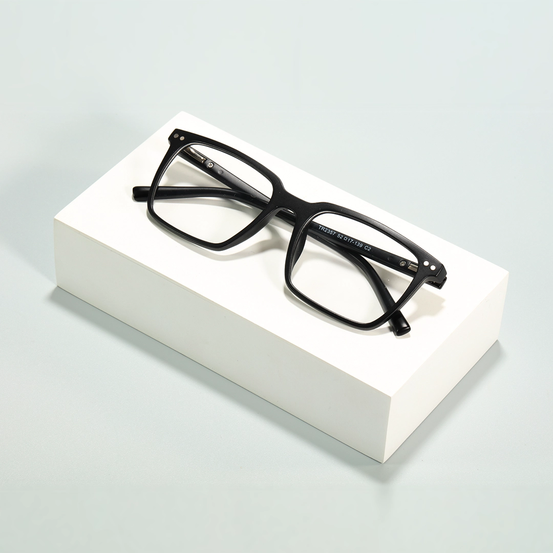 Scene view of Parker rectangle tr90 magnetic clip-on eyeglasses set with interchangeable clip-on lenses ER0142601 in black