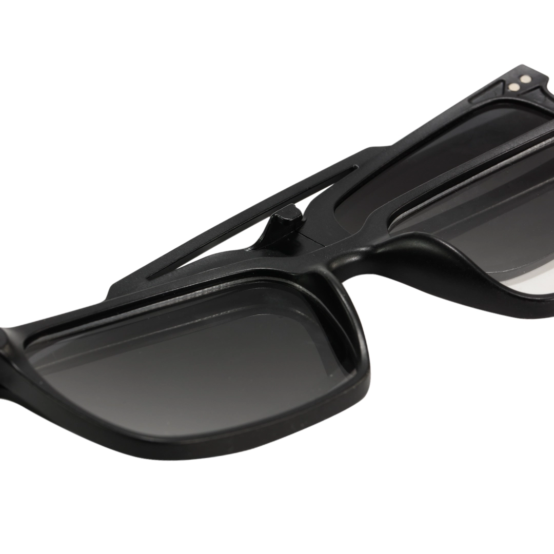 Structure detail of Parker rectangle tr90 magnetic clip-on eyeglasses set with interchangeable clip-on lenses ER0142601 in black