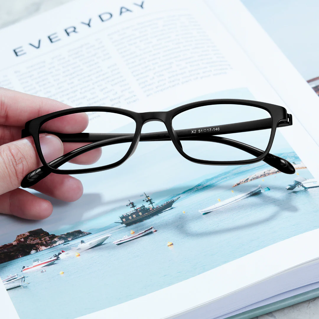 Scene view of Gaius office siren rectangle tr90 eyeglasses in black. SPU: ER0152410