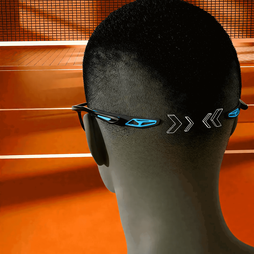 streamlined sports eyewear with lock-in temple groove for secure wrap-around fit