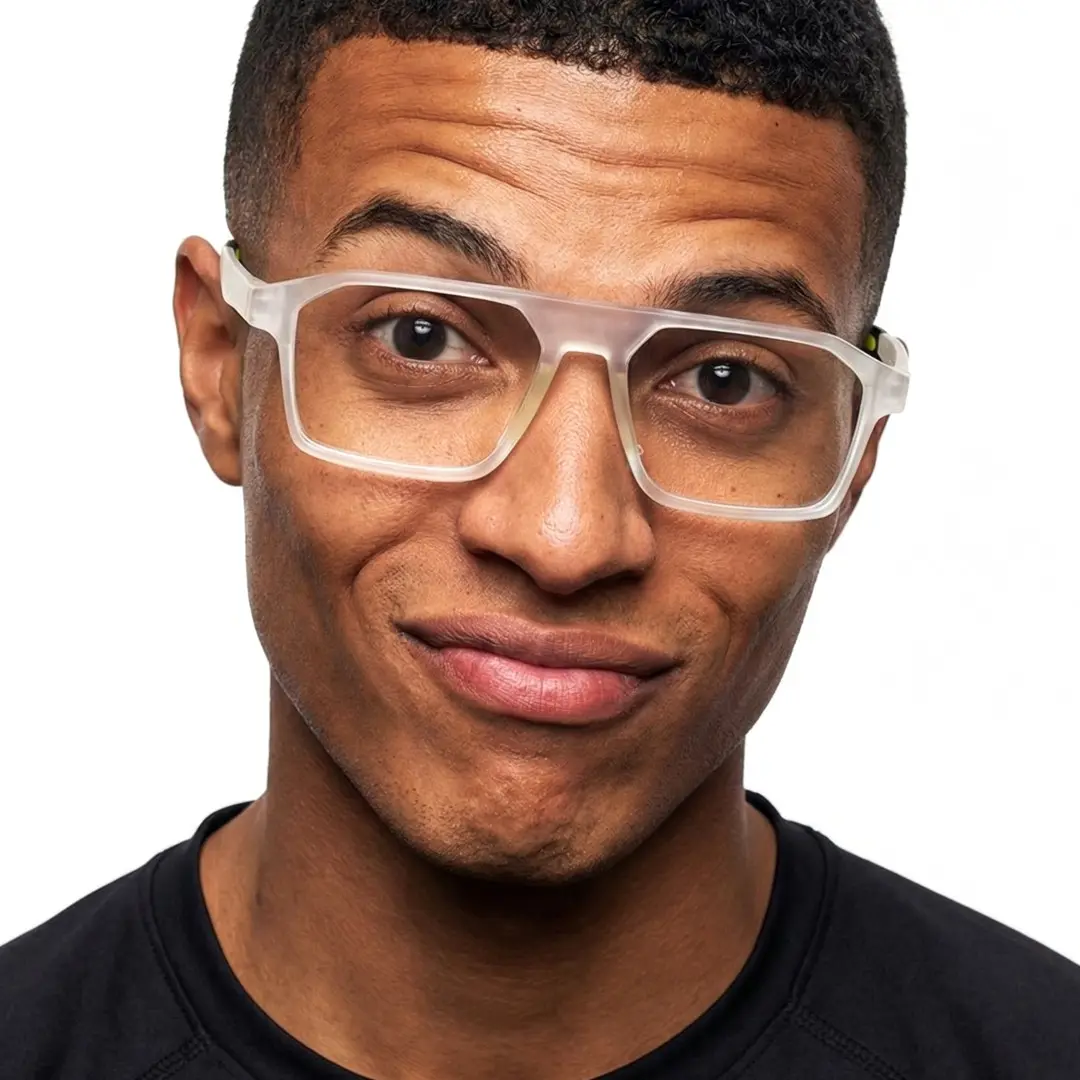 Front view of male wearing clear rectangle eyeglasses, confident expression, ER0202508