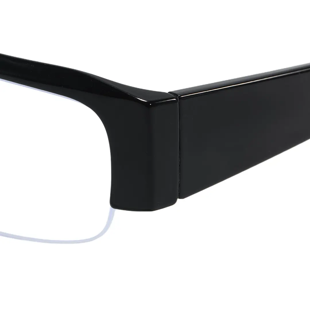End piece detail of Soleil fashion rectangle tr90 eyeglasses in black. SPU: ER0212604