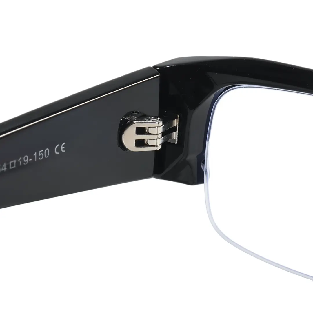 Hinge detail of Soleil fashion rectangle tr90 eyeglasses in black. SPU: ER0212604