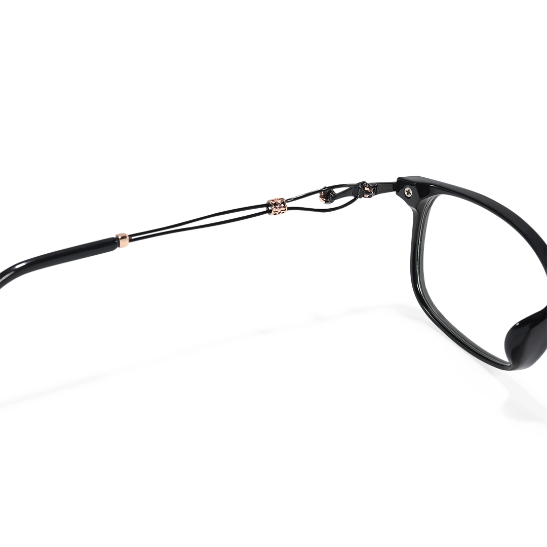 Hinge detail of Paloma rectangle tr90 eyeglasses ER0222509 in black