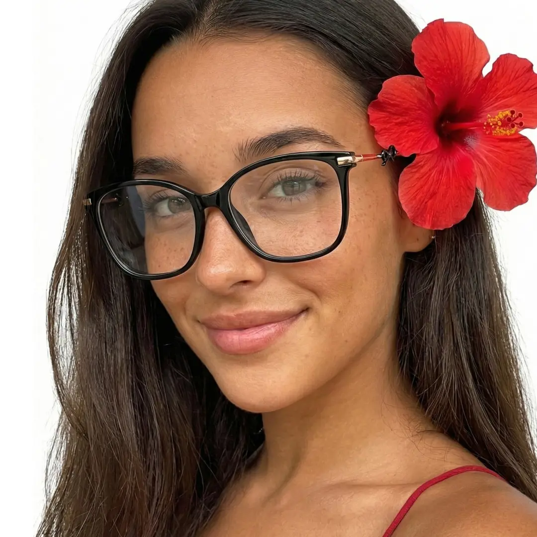 Front view of male wearing black rectangle eyeglasses, smiling, ER0232509