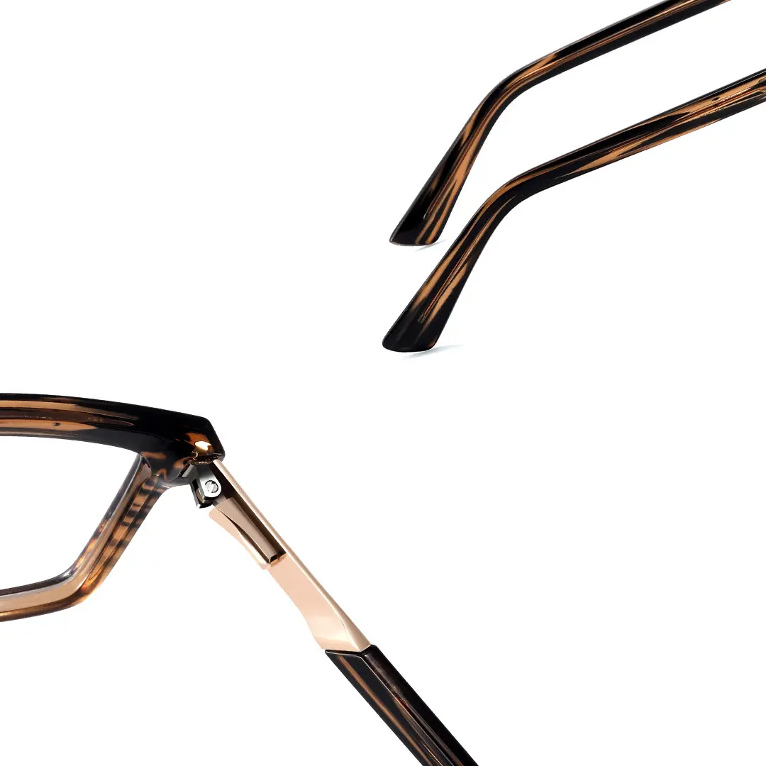 Hinge detail of Fallon square tr90 eyeglasses ER0272408 in brown