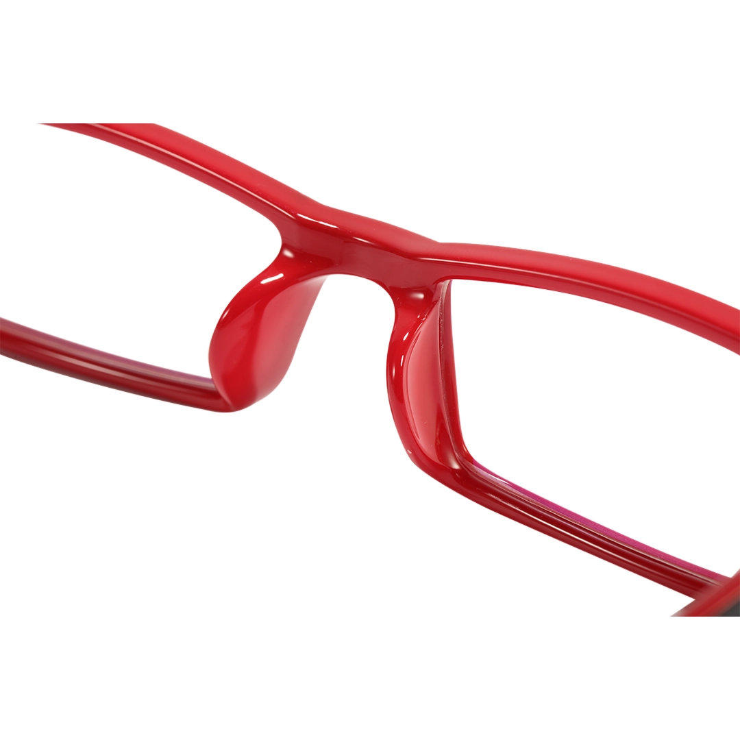 Integrated nose pad detail of Sing office siren rectangle tr90 eyeglasses ER0302412 in black red