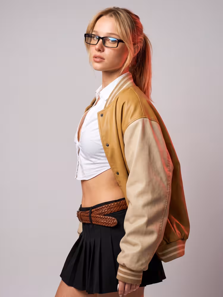 Female model wearing office siren black rectangle tr90 eyeglasses in an indoor photography studio with plain gray backdrop and warm red side ambient lighting. SPU: ER0302412