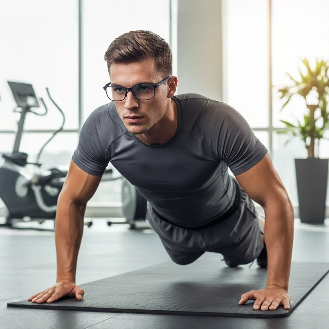 Portrait view of male wearing black rectangle eyeglasses, neutral expression, ER0422508