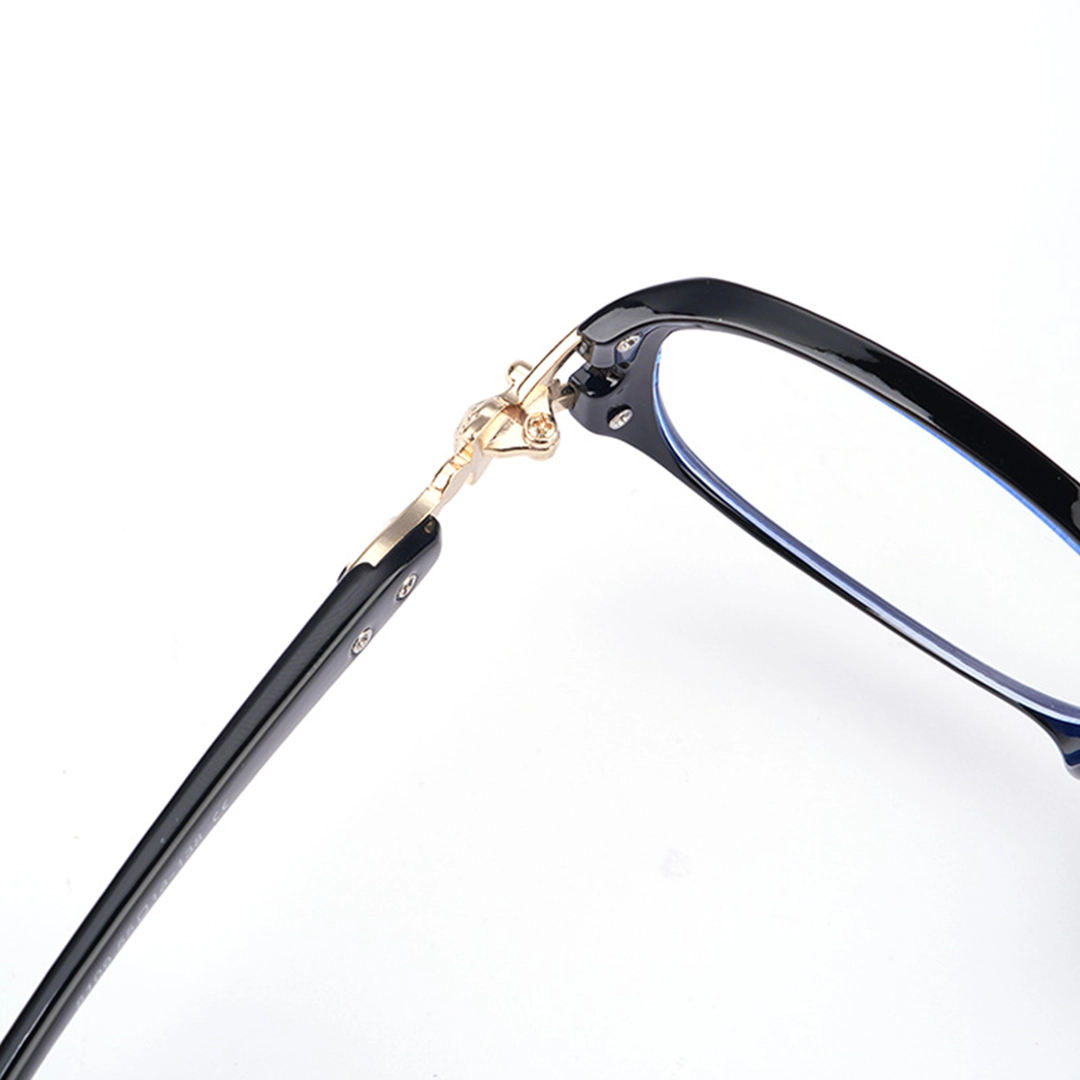 End piece detail of Anwen office siren rectangle tr90 eyeglasses in black. SPU: ER0442509