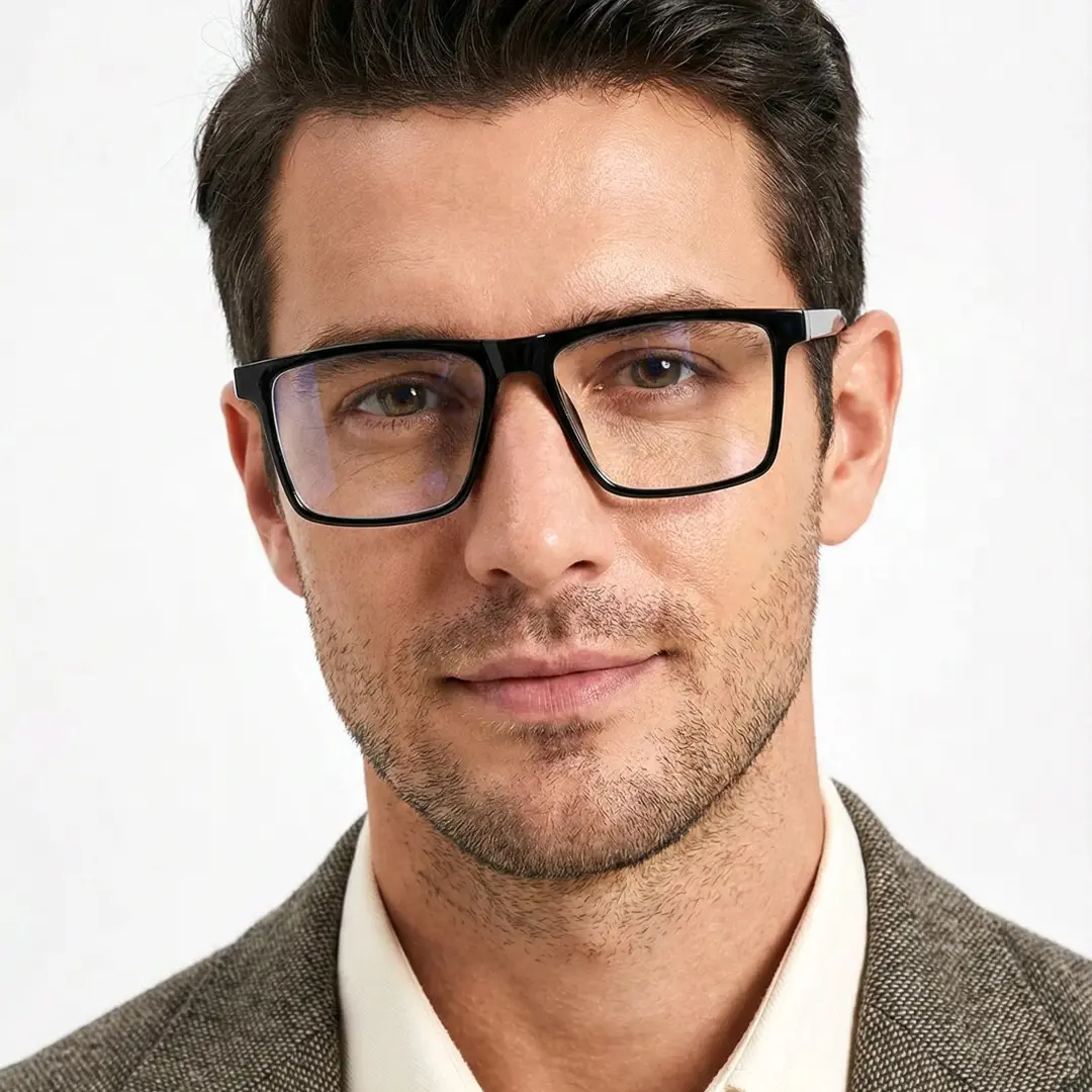 Front view of male wearing black rectangle eyeglasses, neutral expression, ER0452508
