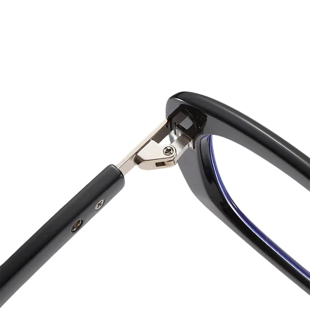 Spring hinge detail of Viona y2k rectangle tr90 eyeglasses in black. SPU: ER0562509