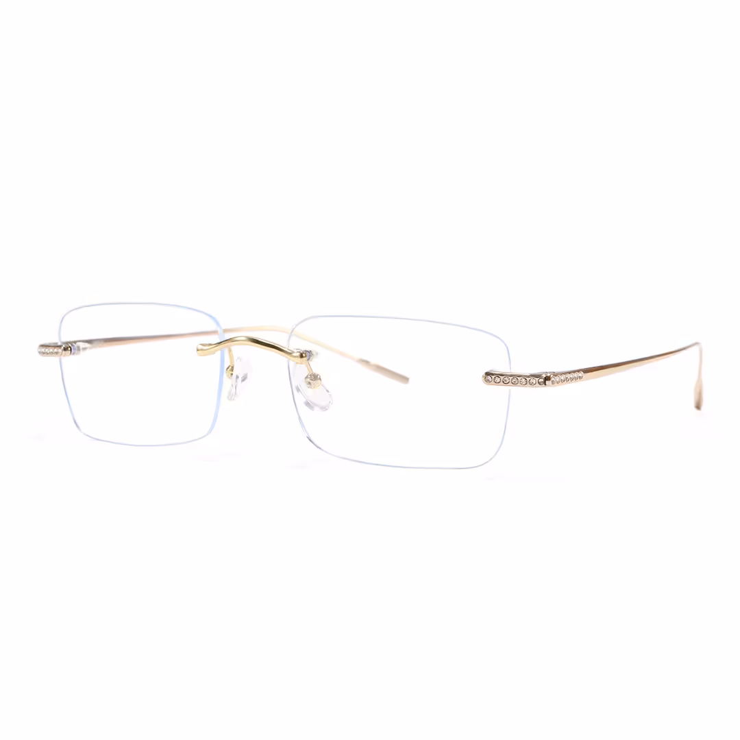 Angle view of Valeo rectangle titanium eyeglasses ET0022605 in gold