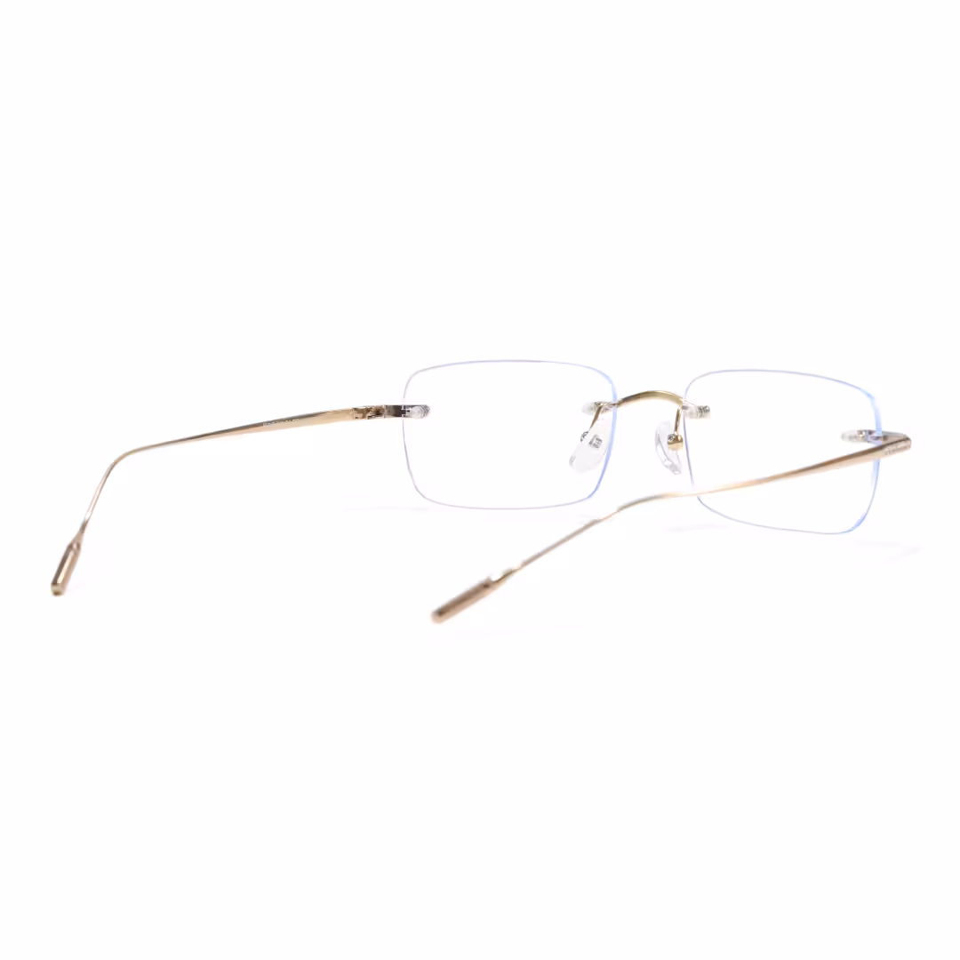 Back view of Valeo rectangle titanium eyeglasses ET0022605 in gold