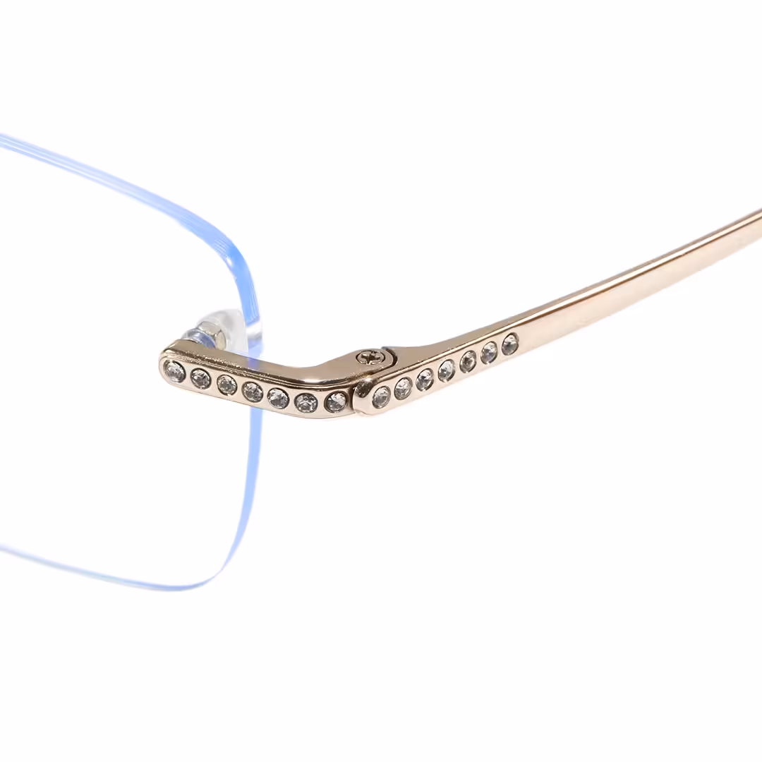 End piece detail of Valeo rectangle titanium eyeglasses ET0022605 in gold