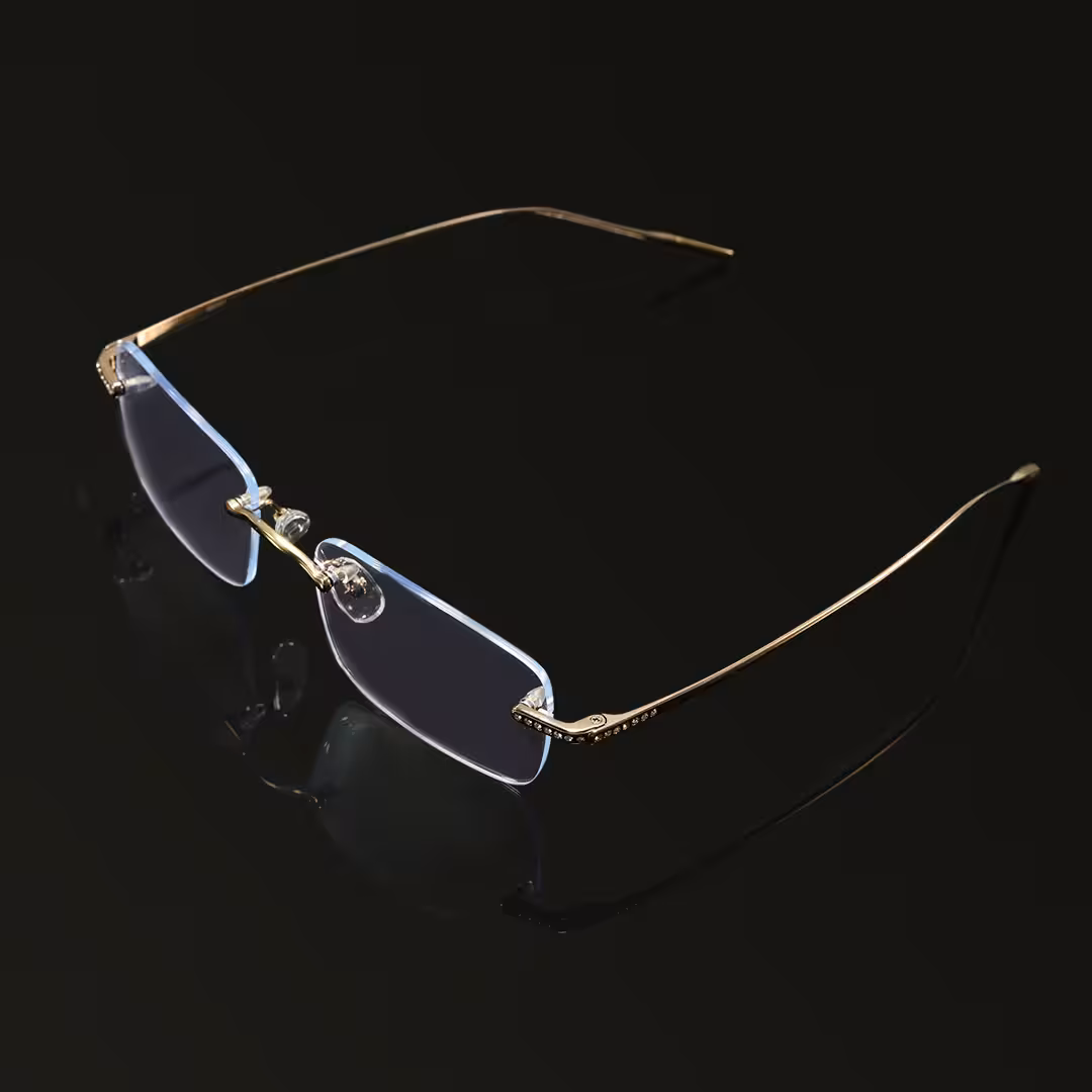 Scene view of Valeo rectangle titanium eyeglasses ET0022605 in gold