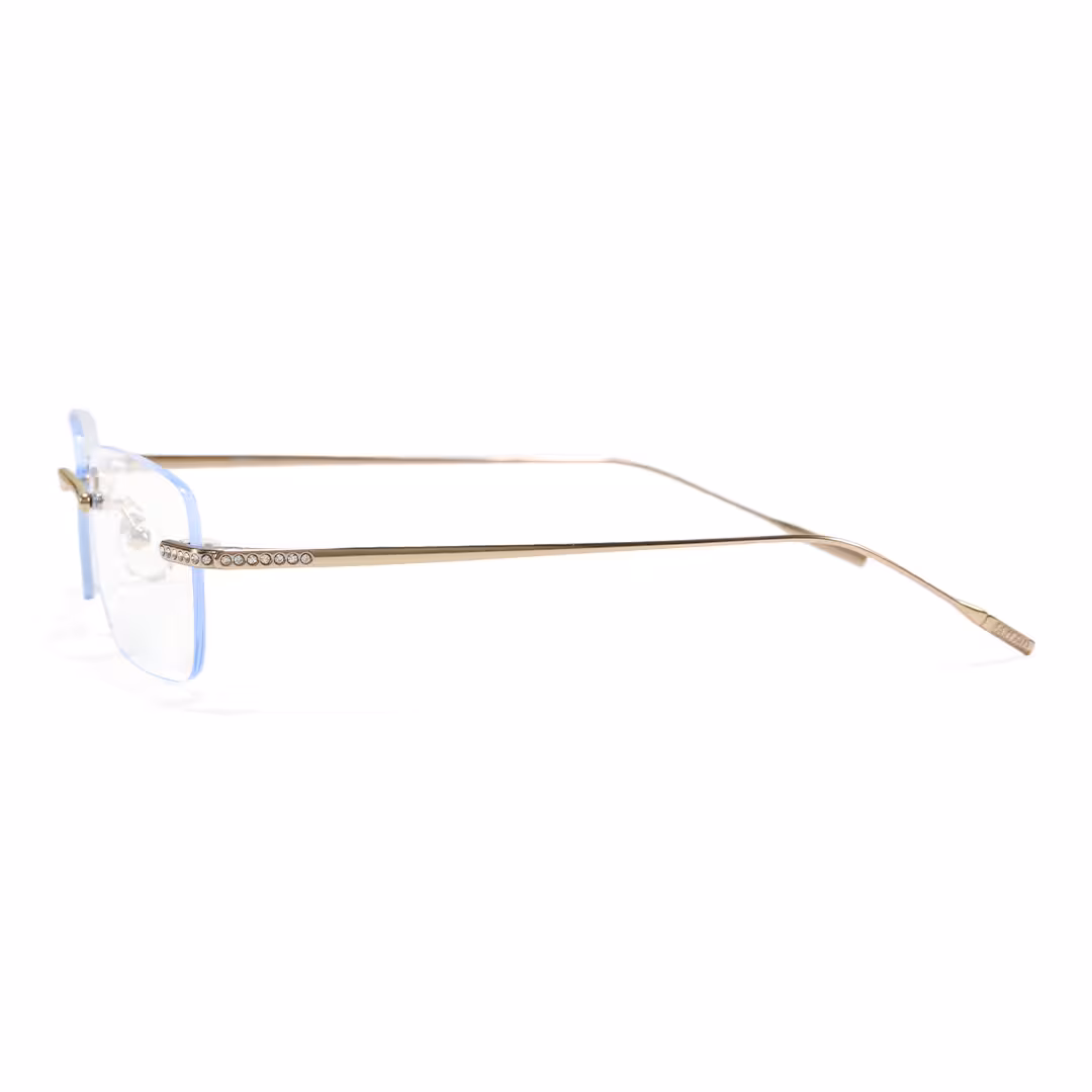 Side view of Valeo rectangle titanium eyeglasses ET0022605 in gold