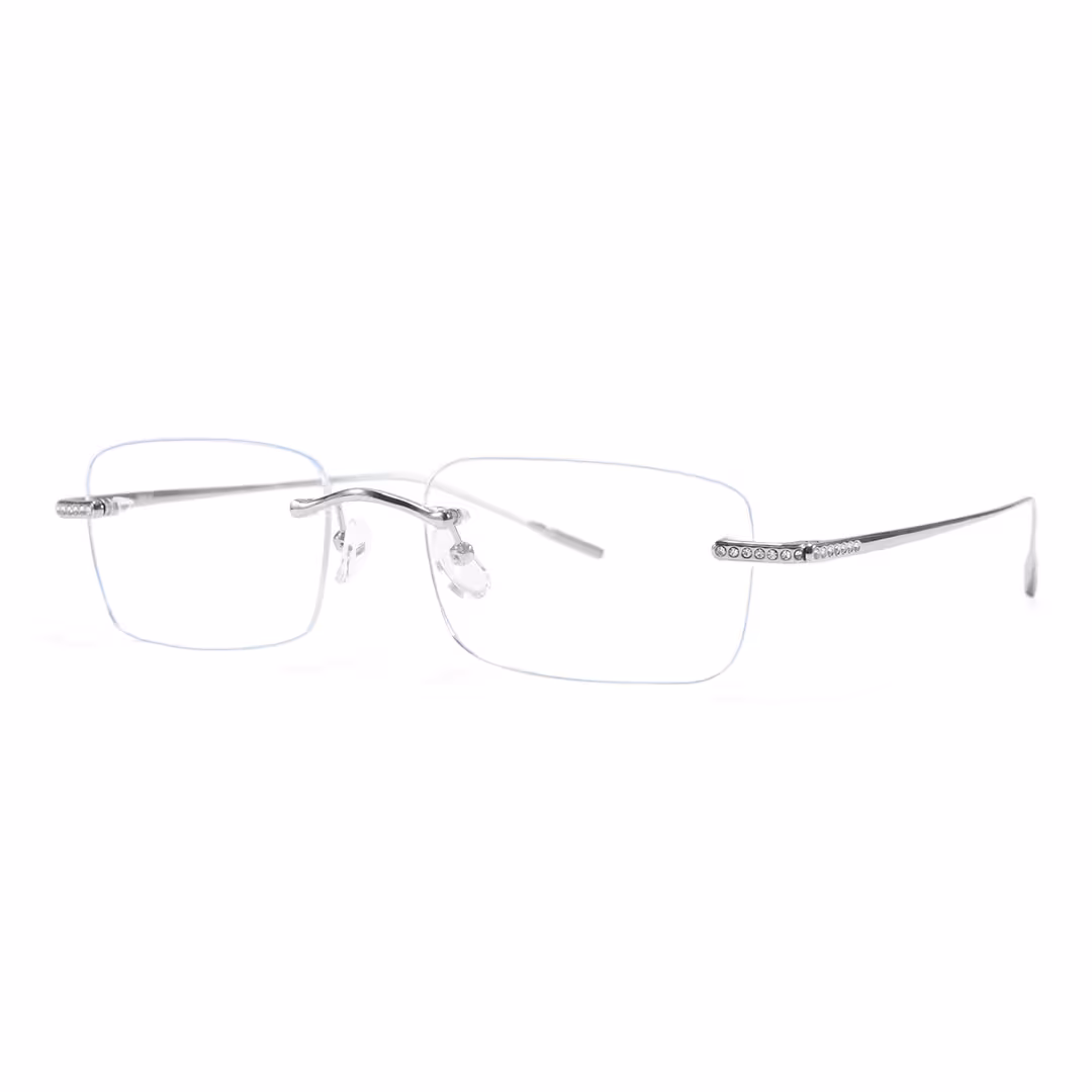 Angle view of Valeo rectangle titanium eyeglasses ET0022605 in silver