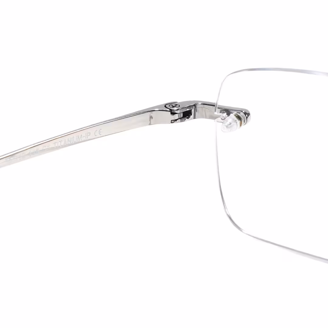Hinge detail of Valeo rectangle titanium eyeglasses ET0022605 in silver