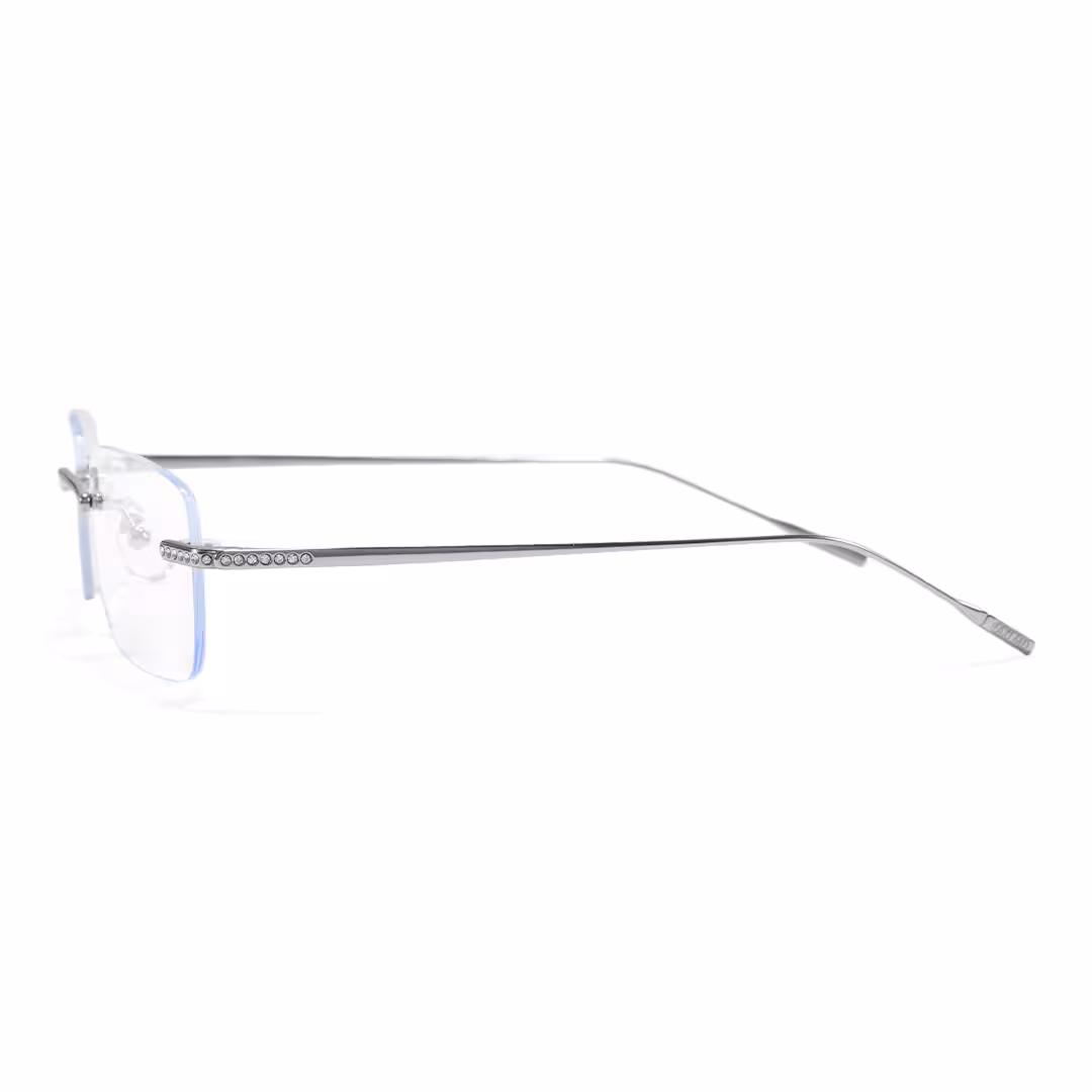 Side view of Valeo rectangle titanium eyeglasses ET0022605 in silver