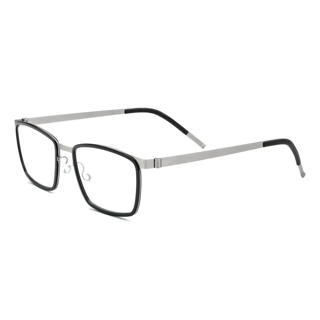Angle view of Simon rectangle titanium eyeglasses ET0212404 in black